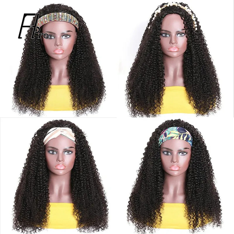 Headband Wigs Kinky Curly Glueless Virgin Hair Half Wig Natural Color